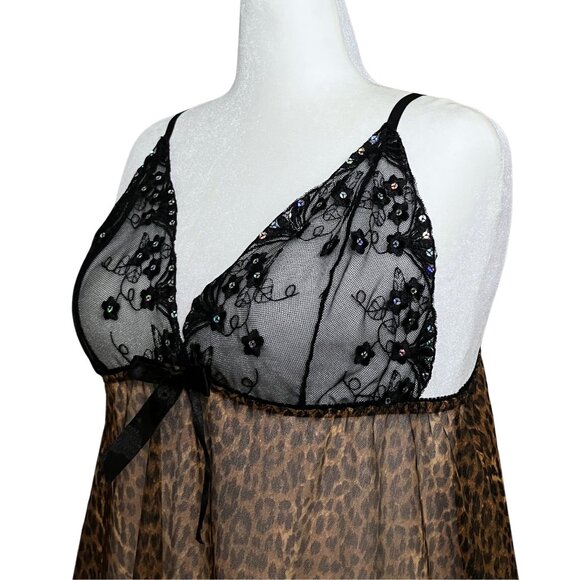 Y2K Sheer Leopard Print Babydoll Lingerie Slip Dress Sequins Bow Trashy2K Large - Picture 7 of 7
